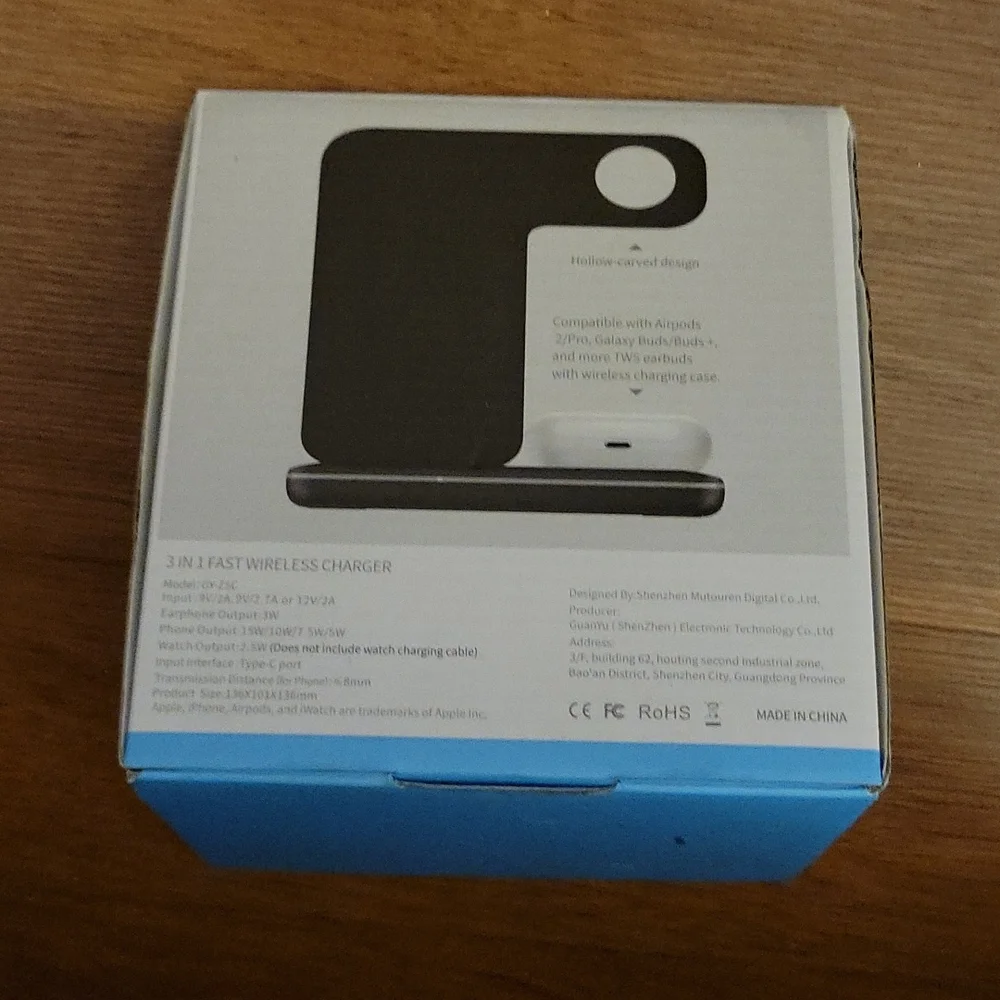 MOING 3 IN 1 WIRELESS CHARGER iPhone iWatch Airpods with cable/adapter New…